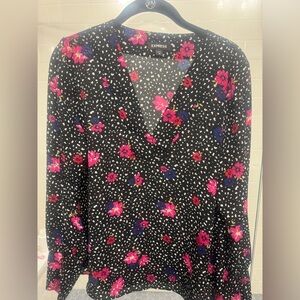 Express Black Blouse with Pink and Purple Floral Design